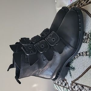 Just Juice Black Leather Steampunk Grunge Boots Sz 37  US 6.5